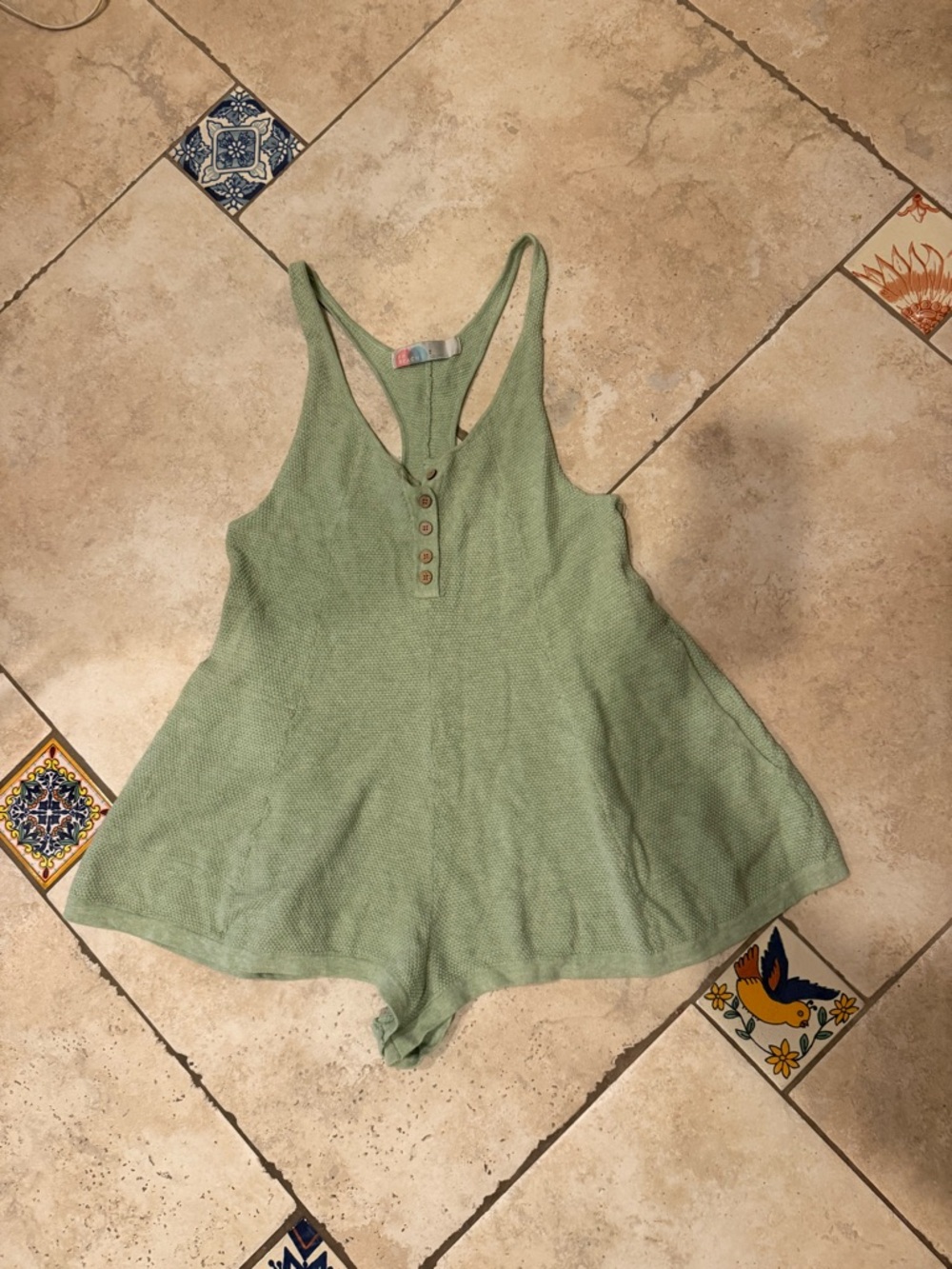 Free People Sage Green Ribbed Tank Romper